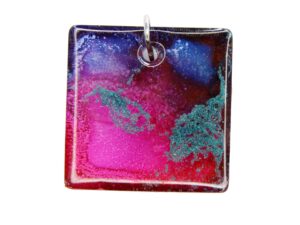 Anhänger Kettenanhänger Halskette Resin Epoxidharz handgemacht Unikat 3D Effekt Schmuck Edelstahl Quadrat Geschenk Galaxy "Andromedanebel"