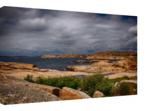 Küste Fjord Schweden Sonnenuntergang Leinwand mit Rahmen